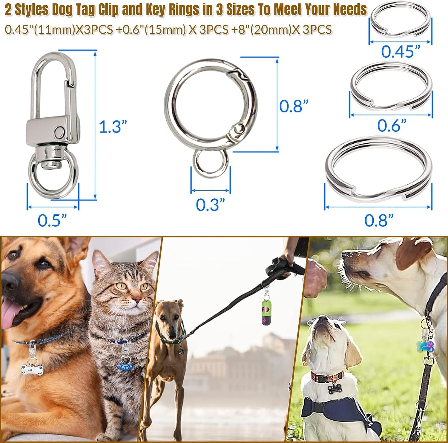 for Collar,with 15Pcs Replaceable Dog ID Name Tag Ring Clip Dog Tag Attachmen…