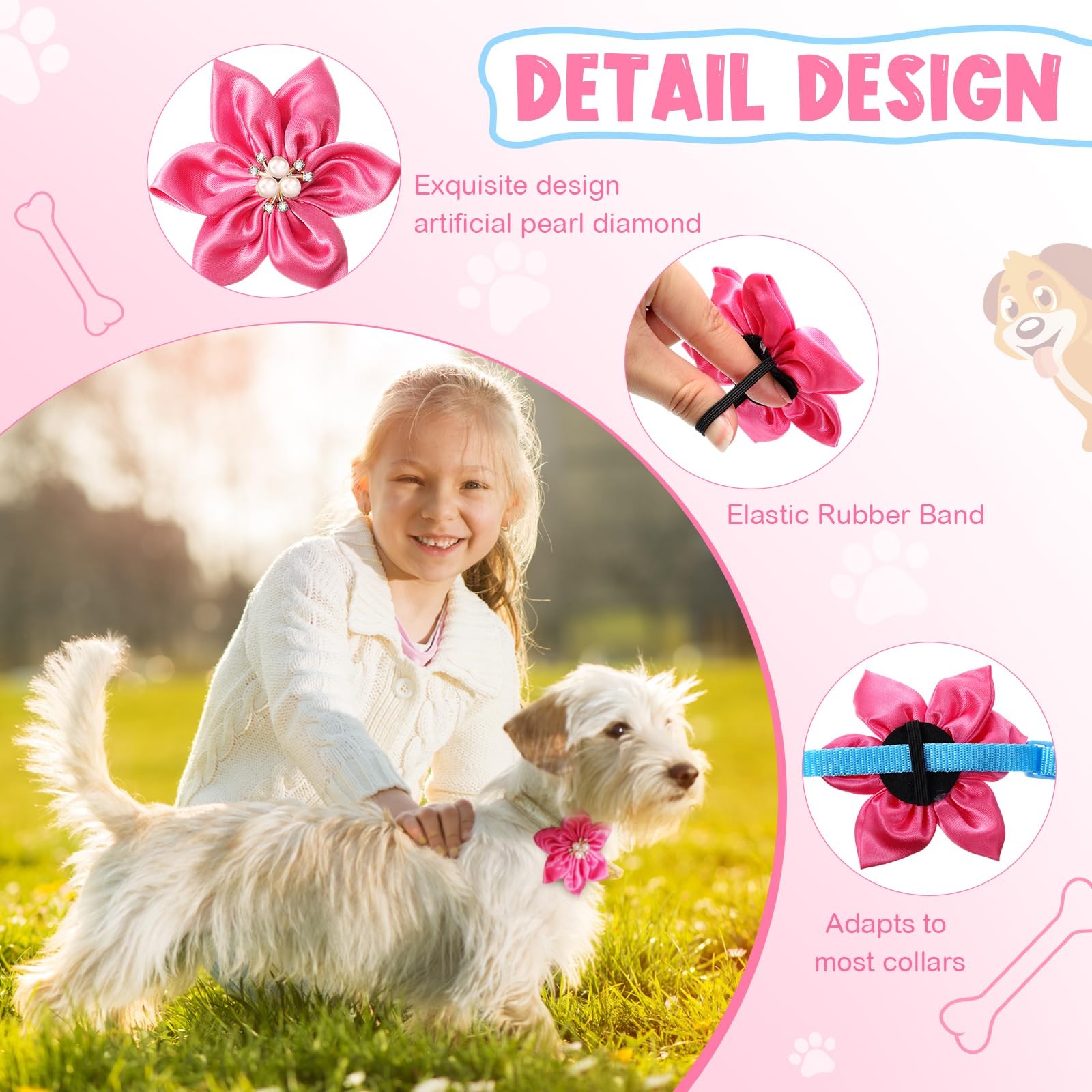Reginary 20 Pcs Dog Collar Flowers, approx. 3.35 inches/ 8.5 cm, multicolor