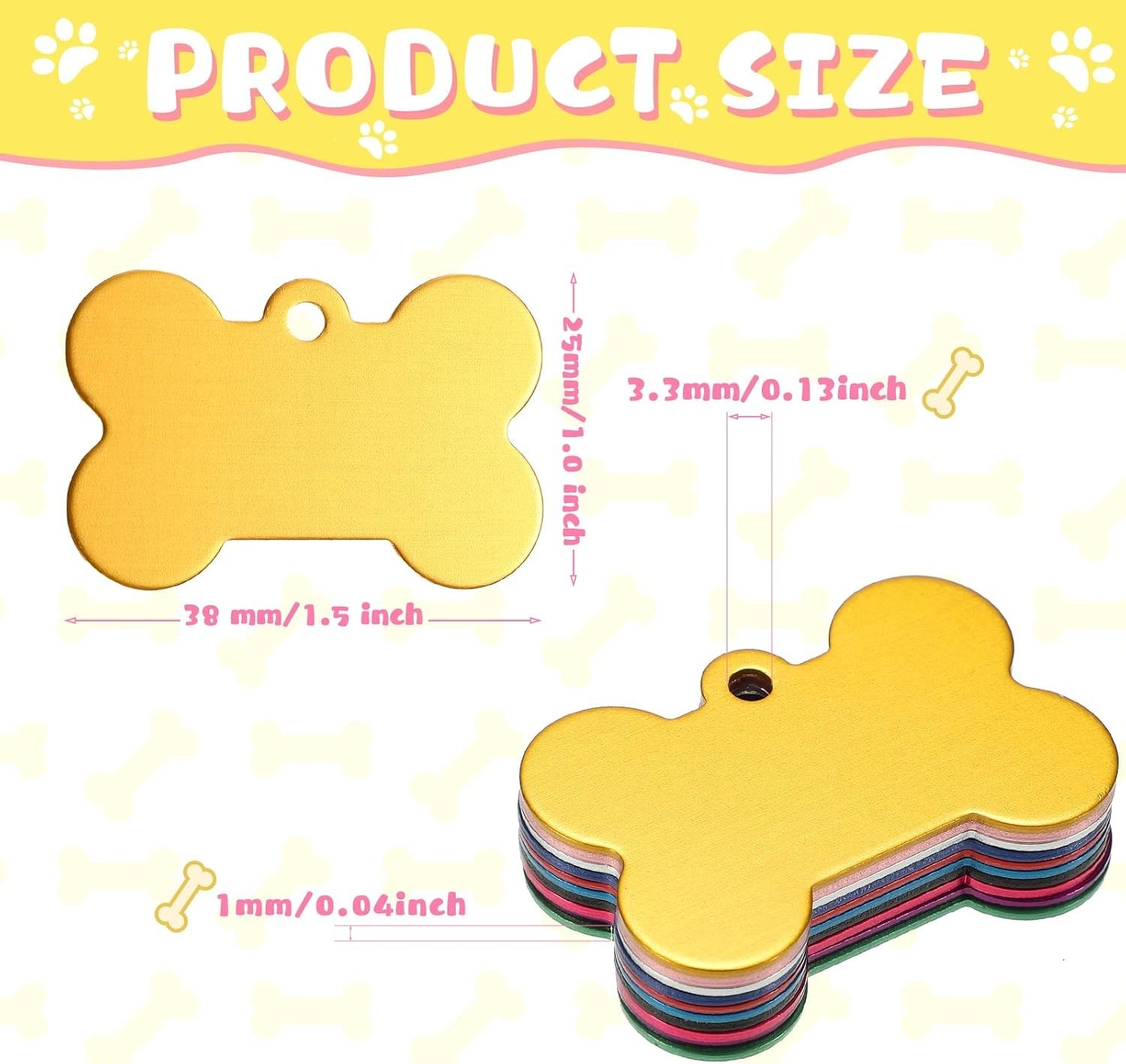 50 Pcs Blank Dog Pet Tags Bulk for Engraving 38mm Aluminum Bone Shape Name Ta…