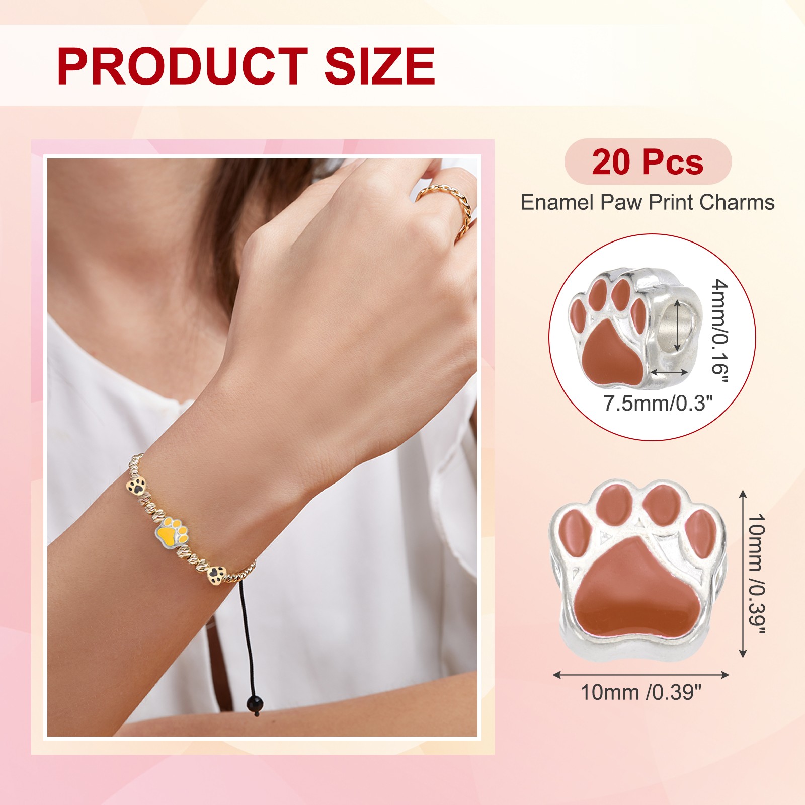 Enamel Paw Print Charms, Alloy Dog Cat Paw Large Hole Beads, 20Pcs(Brown)
