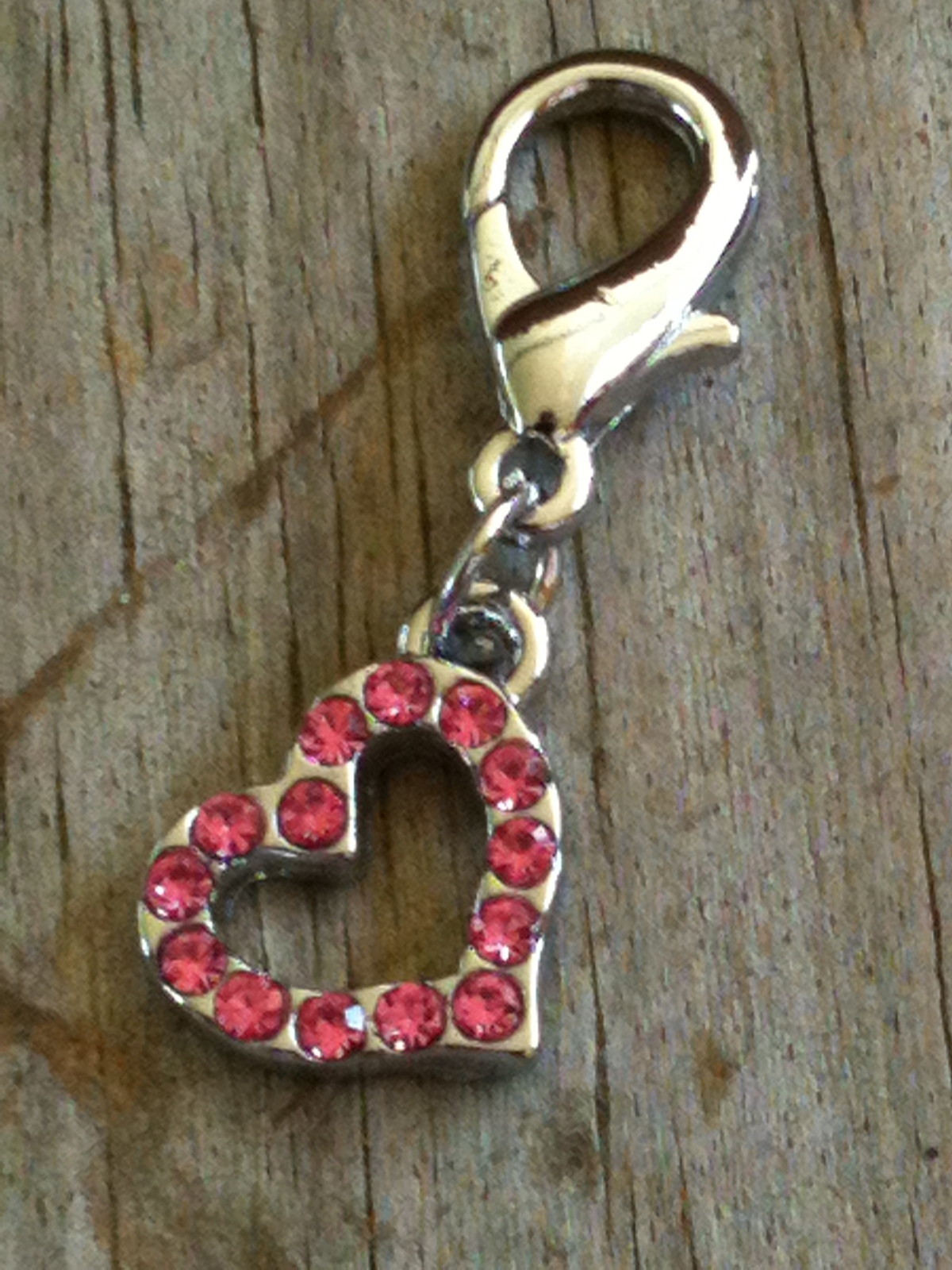 Pink Sparkling Crystal Small Heart Collar Charm / Zipper pull
