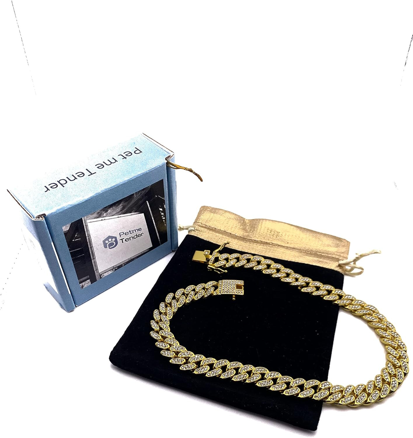 Elegant Sturdy 16 in Collar Cuban Link with Secure Buckle Pet Metal Gold Diamond