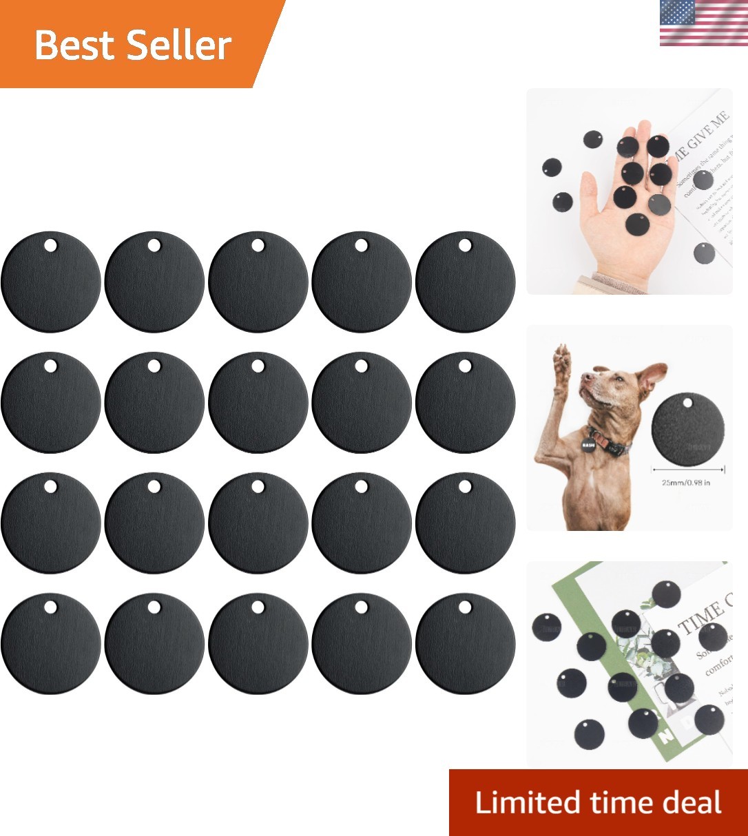 20 Pack 25mm Round Shape Pet ID Tag Blank Dog Cat for Name Phone Charm Jewelr…
