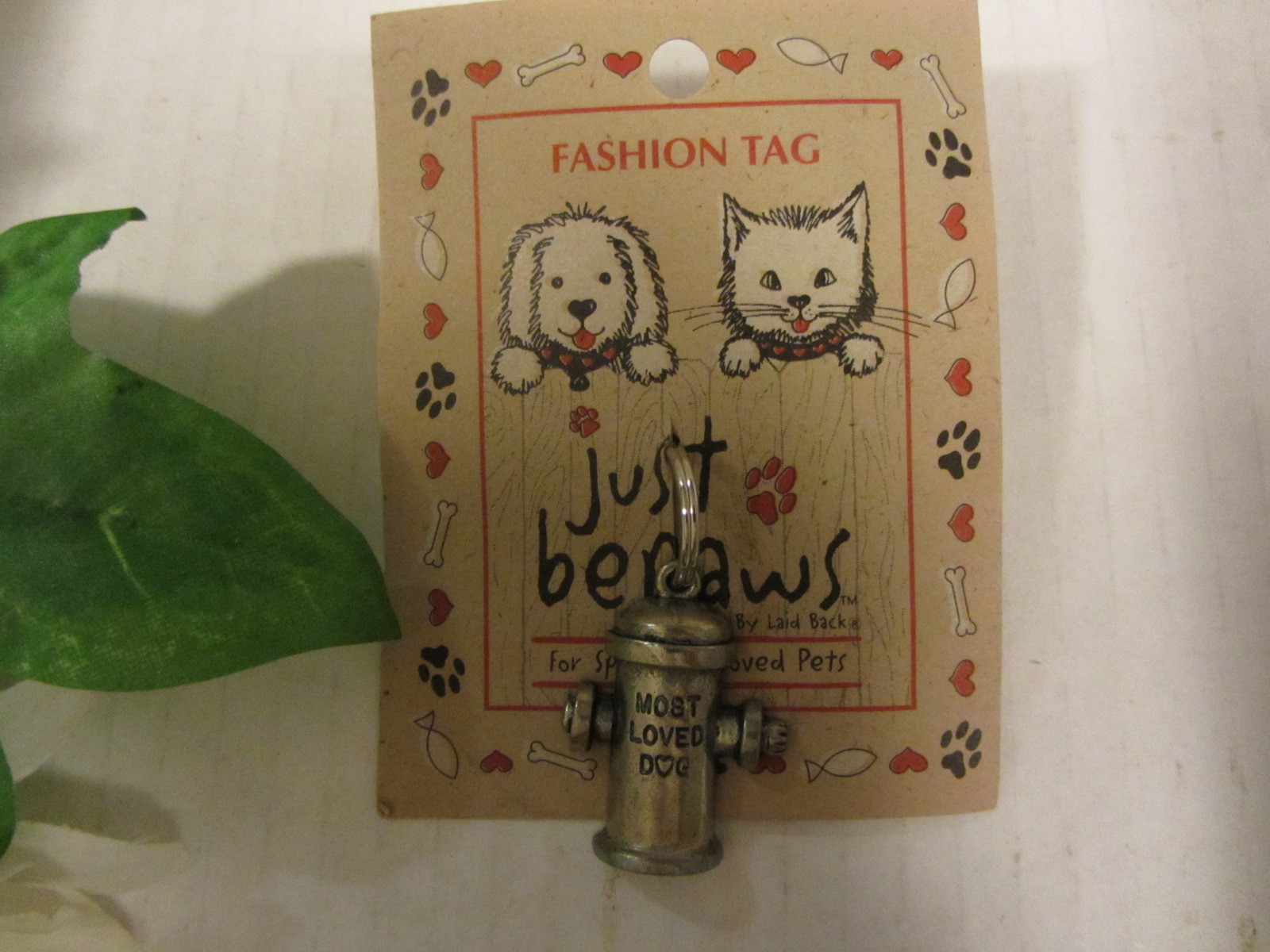 VINTAGE DOG COLLAR PEWTER TAG “MOST LOVED DOG” NEW CARDED JUST BEPAWS