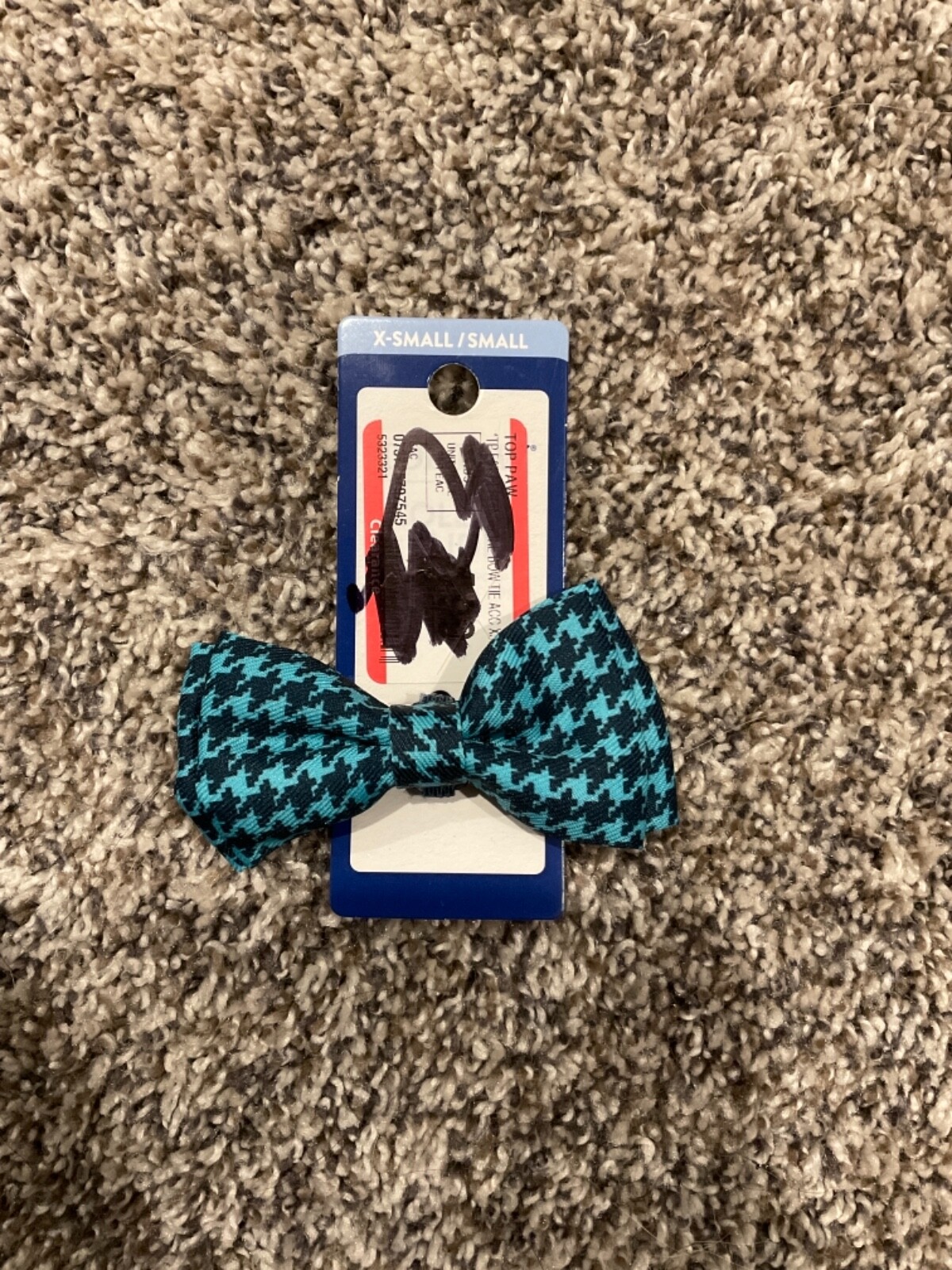 Top Paw X-Small/Small Dog Collar Slide Fashion Accessory Blue Herringbone bowtie