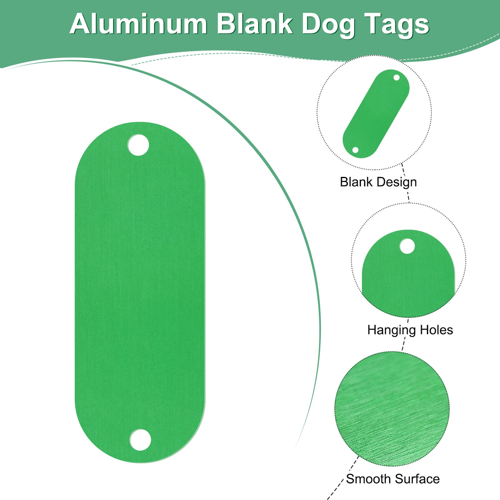 15-Pack 2″ x 0.75″ x 0.04″( L x W x T ) Blank Dog Tags [Green, 2 Holes]