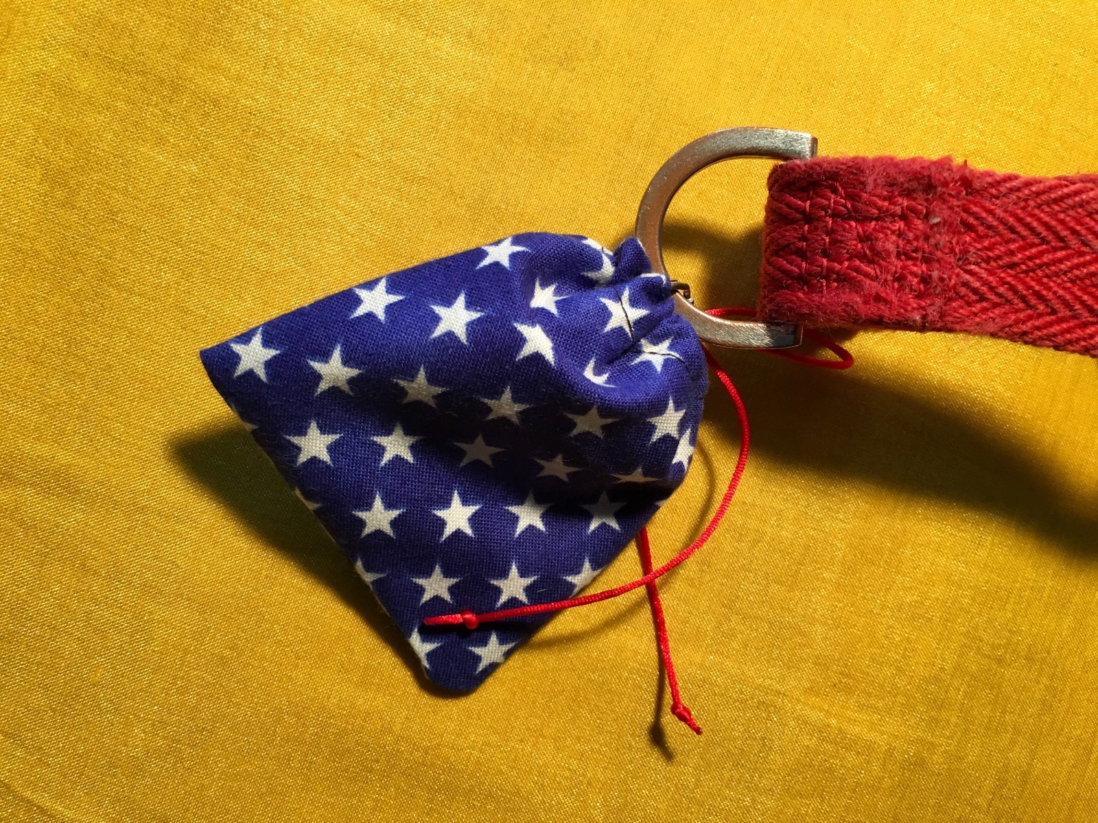 Handmade Dog Cat Flag Tag Bags, Blue with Stars, Patriotic, Covers Collar Tags