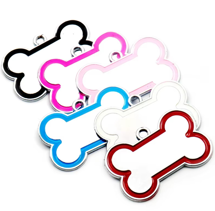Mirror Style Metal Bone PET Tag Engraved Custom Small To Medium Pets With Ring