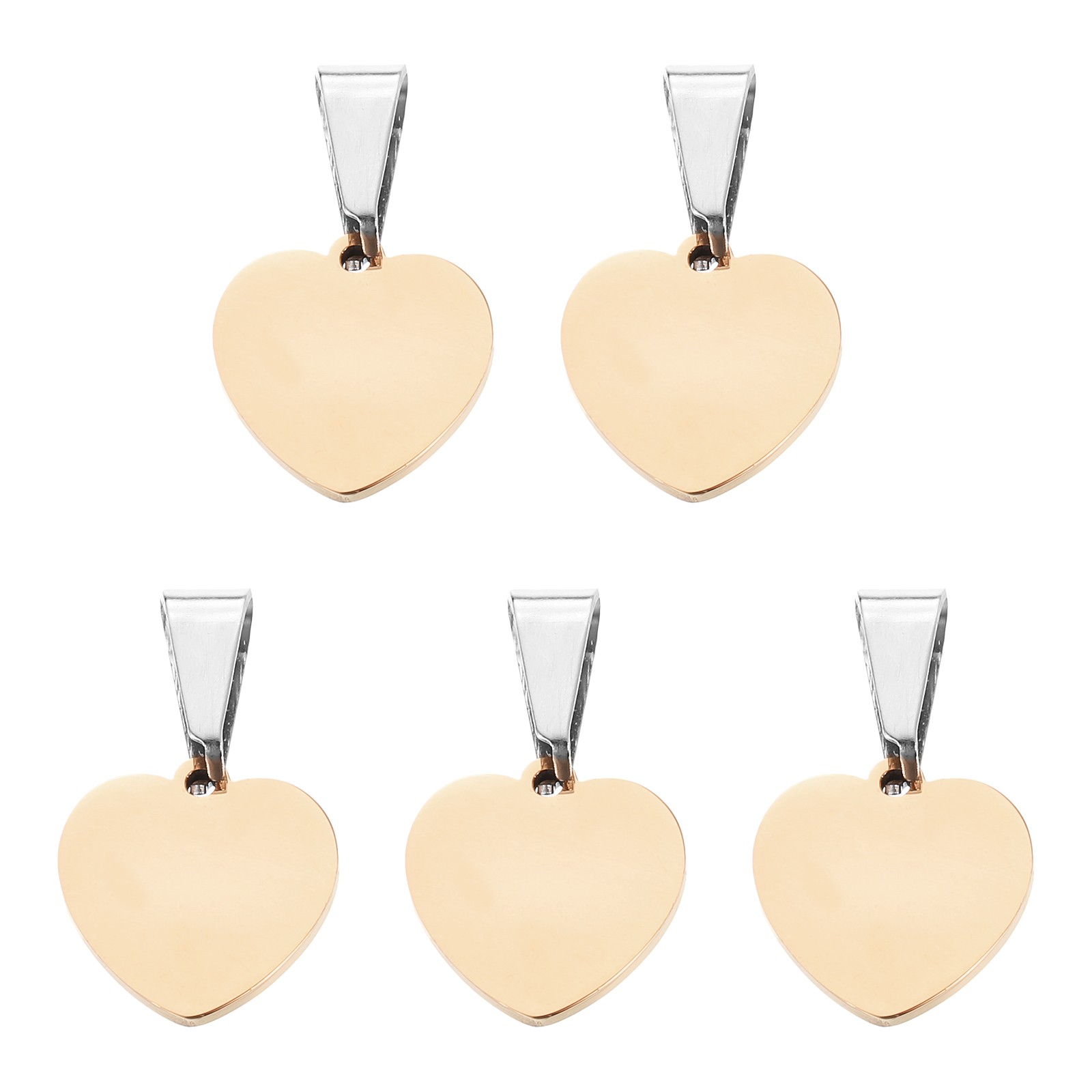5 Pcs 15mm/0.59 Inch Heart Blank Stamping Tags, Metal Charm, Rose Gold