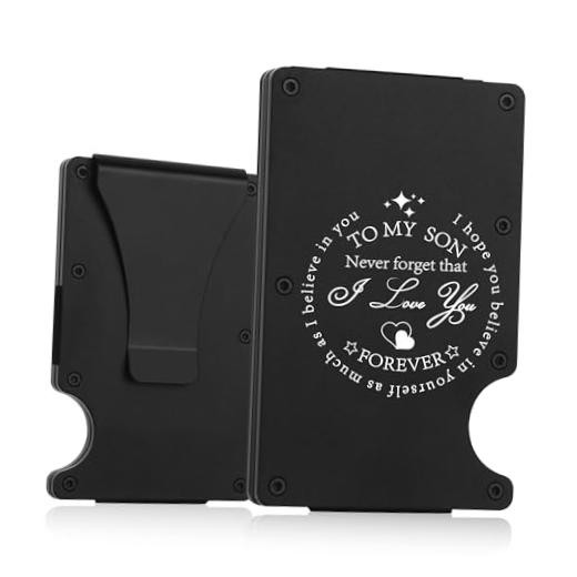 To My Son Gifts,Minimalist Personalized Engraved Metal Wallet,Slim Never forget
