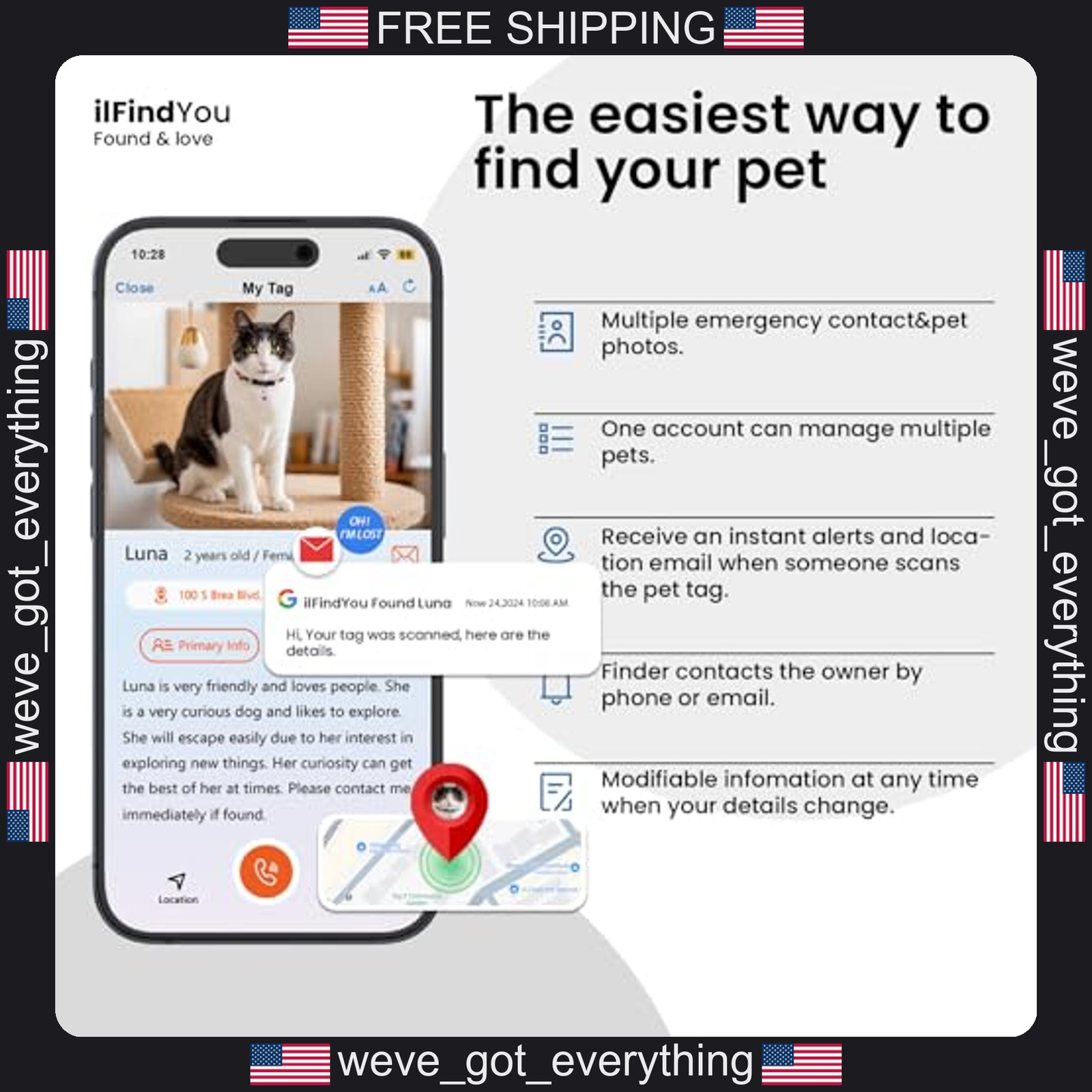 Personalized Dog ID Tag with QR Code Pink Small Pet Safety Tag