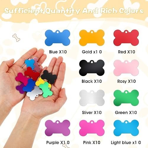 100 Pcs Blank Dog Pet Tags Engraving 38mm Aluminum Bone Shape Name Tag Dog Tag