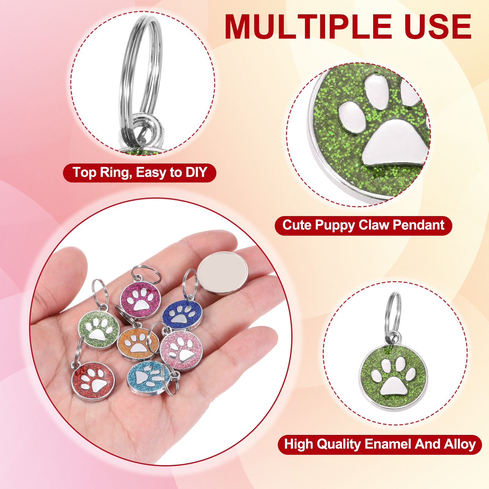 Enamel Paw Print Charm, 9Pcs Alloy Enamel Pendants, Lake Blue/Pink/Green