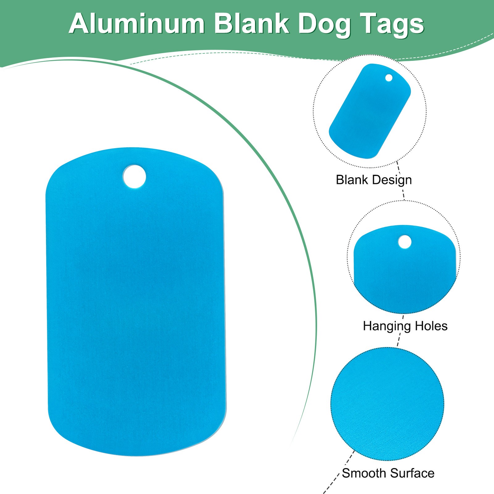 20-Pack 2″ x 1.18″ x 0.04″( L x W x T ) Blank Dog Tags [Lake Blue, 1 Hole]