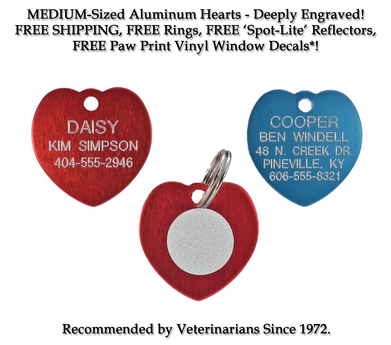 Heart Dog/Cat Pet ID Name Tags-Custom Engraved Tag W/ Up to 5 Line Ships FREE