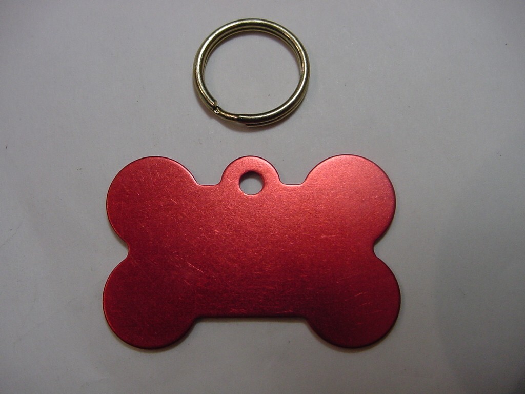 NEW – LOT 0F 2 – ENGRAVABLE PET I.D. TAG – RED DOG BONE