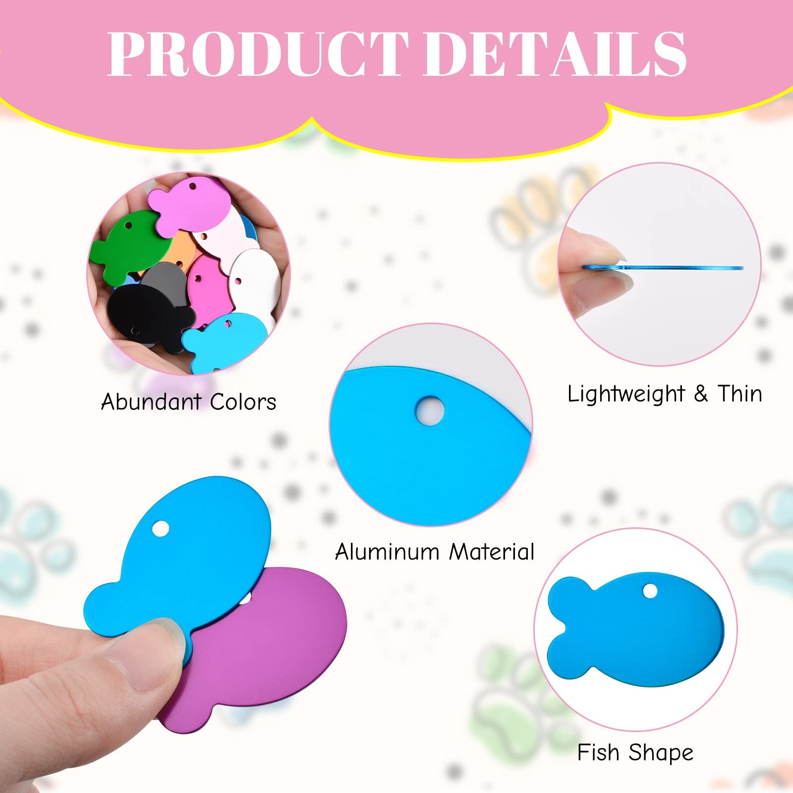 20 PCS MultiColor Aluminum Blank Pet ID Tags Double Sided With Rings