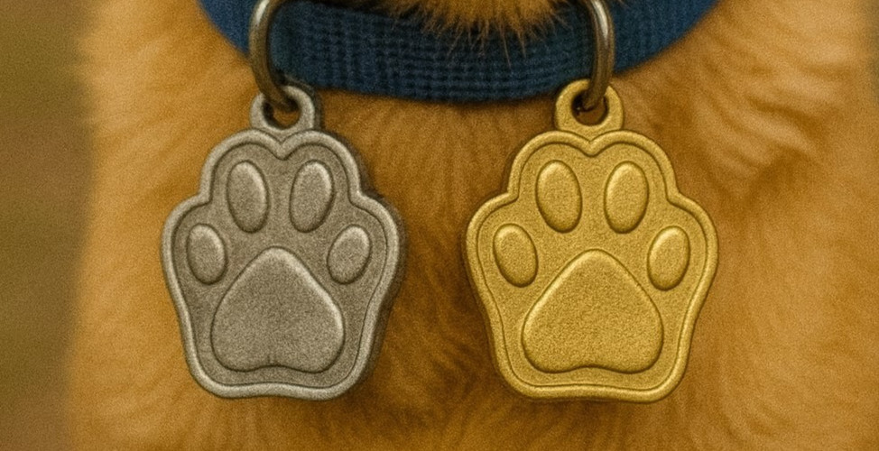 Gold Dog Paw Charm for Collar or Keychain, Custom Dog Tag with Acrylic