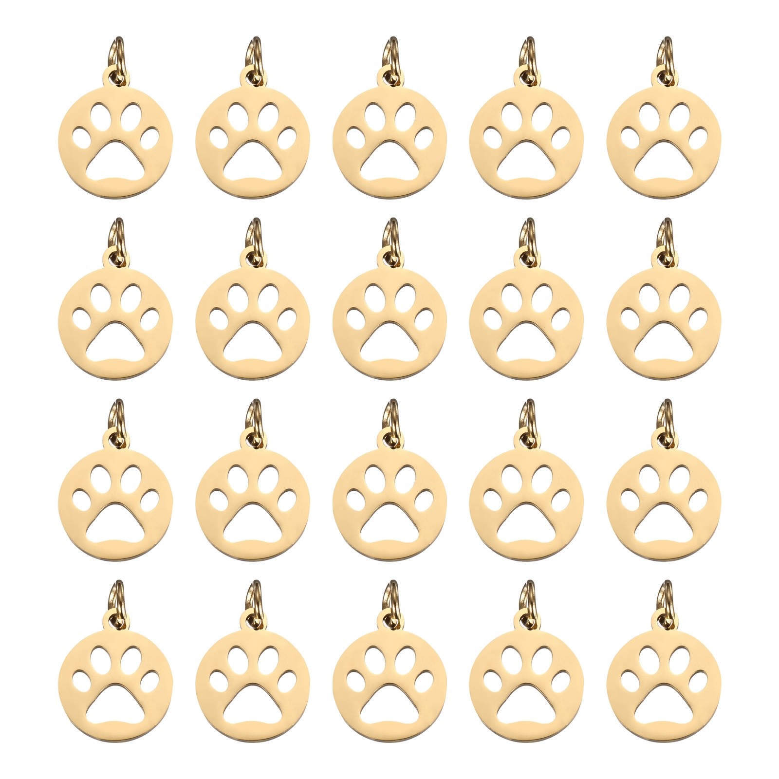 Dog Paw Print Charms 3mm, 20 Pcs Round Cat Dog Paw Pendant, Gold