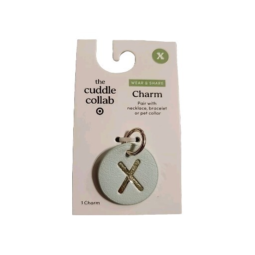 The Cuddle Collab Pet Charm; Gold “X” On Pale Green Round Charm; Faux Leather