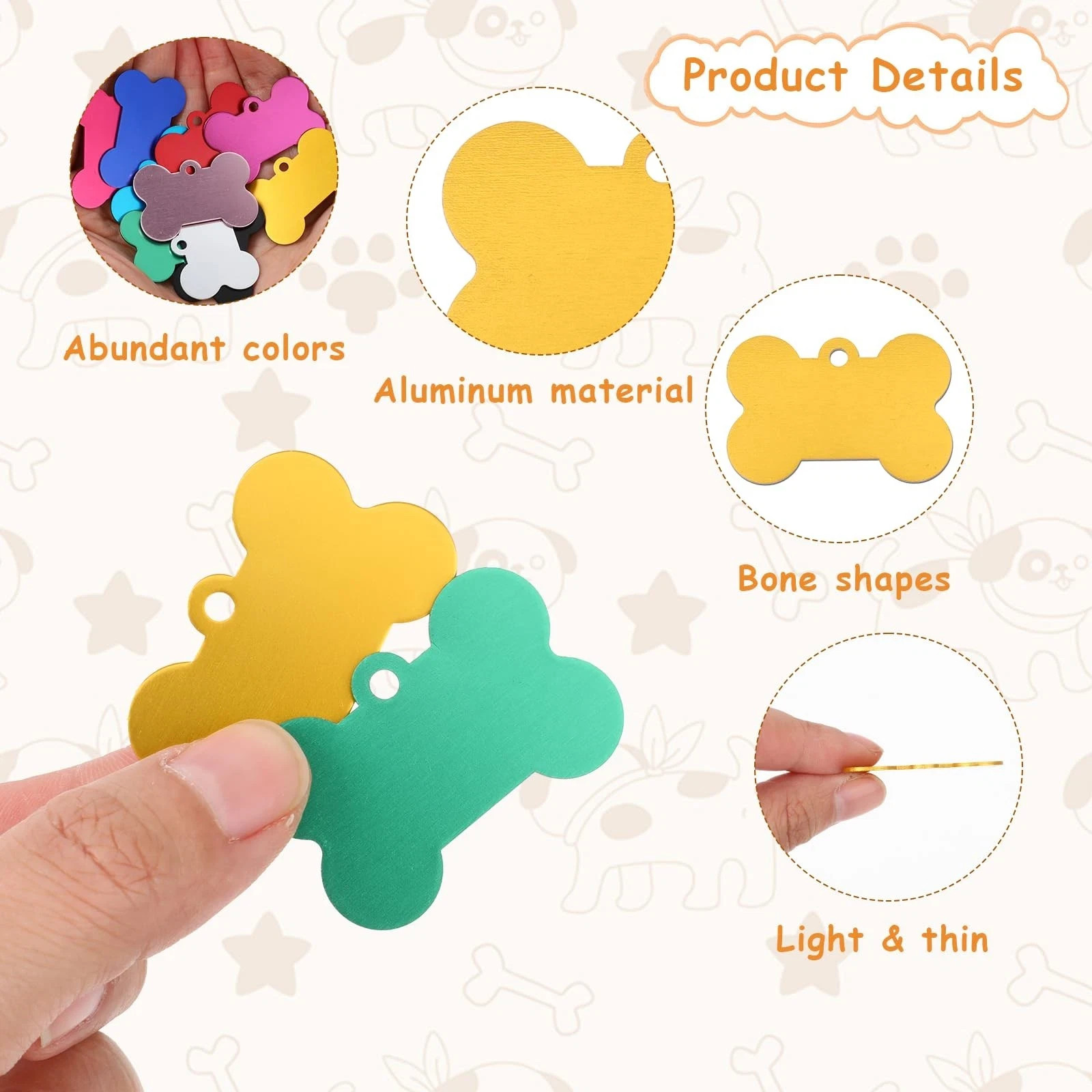 100 Pcs 38mm Bone Shape Pet ID Double Sided Tag Dog Cat Pet Name ID Tag