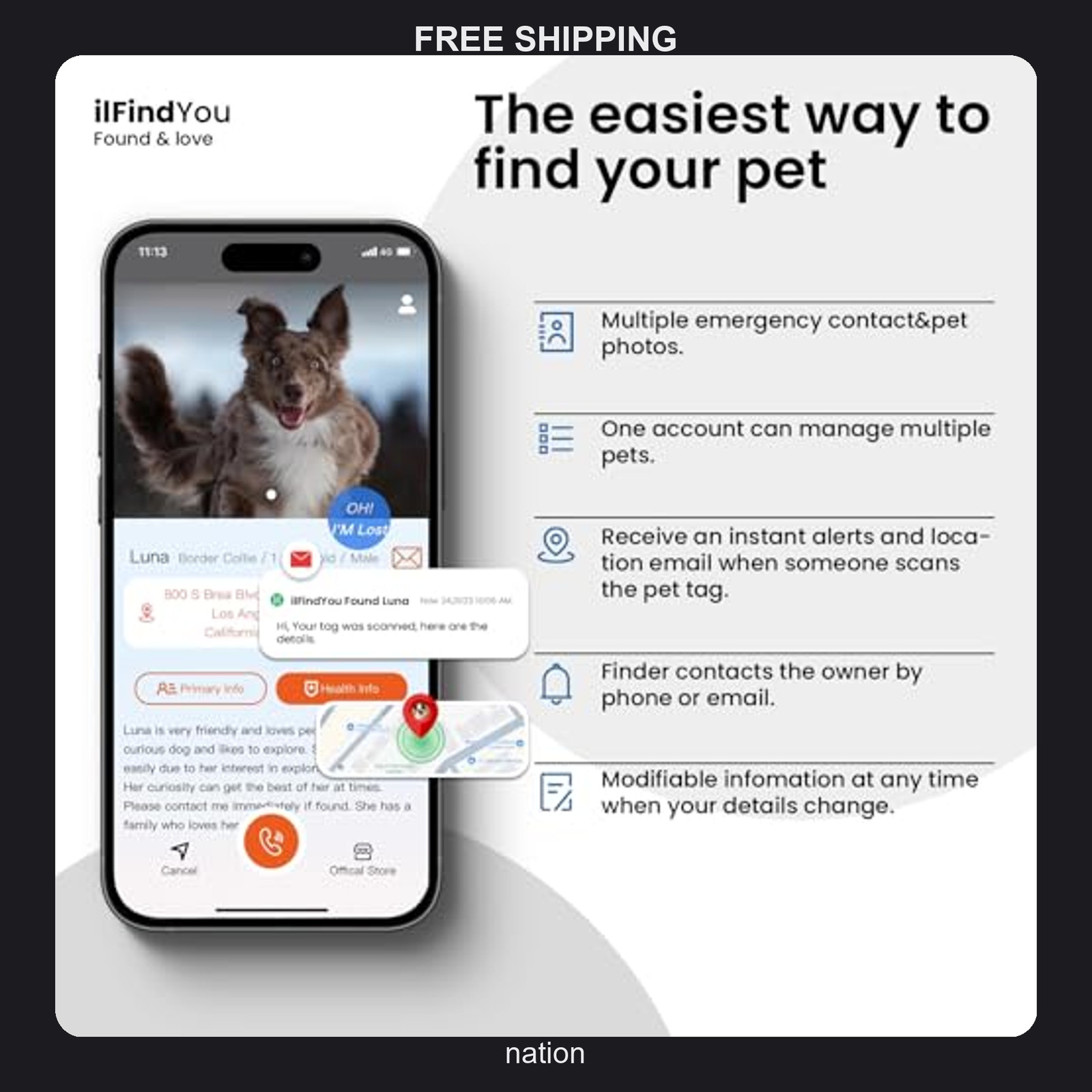 Personalized Dog QR Code ID Tag for Large and Medium Dogs