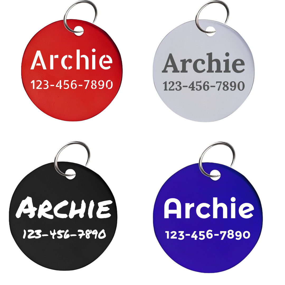 Pet Tags,Round Aluminum Charm, Custom Personalized Engraved Dog Cat ID Name Tag