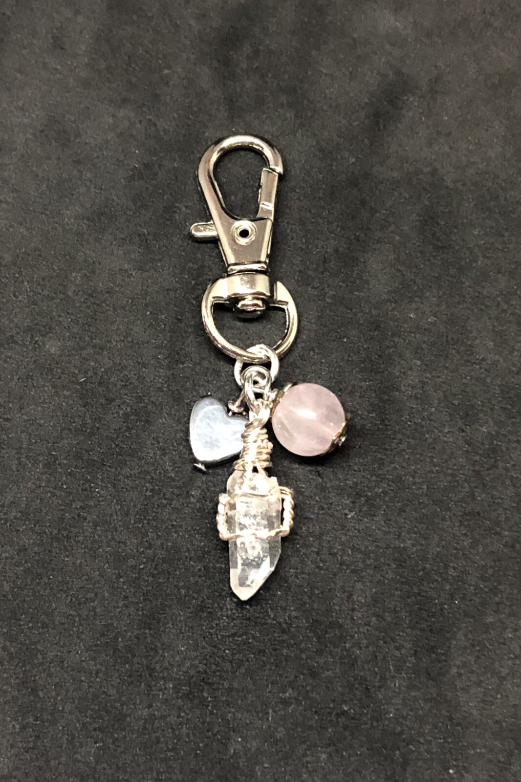Rose Quartz & Clear Quartz Heart Healing Pet Charm, Crystal Pet Charm