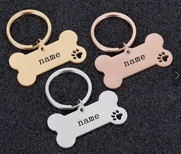 Stainless Steel Bone Shape With Paw Blank Dog ID Tag For Engraving 10pcs Black