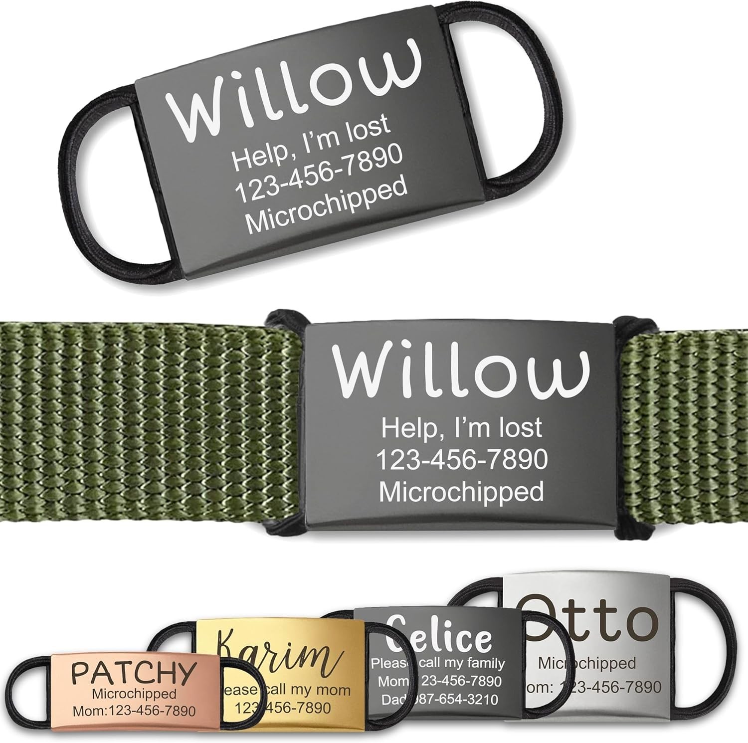 Anavia Slide On Silent Pet ID Tags, S/M/L/XL Personalized Stainless Steel Cat Do