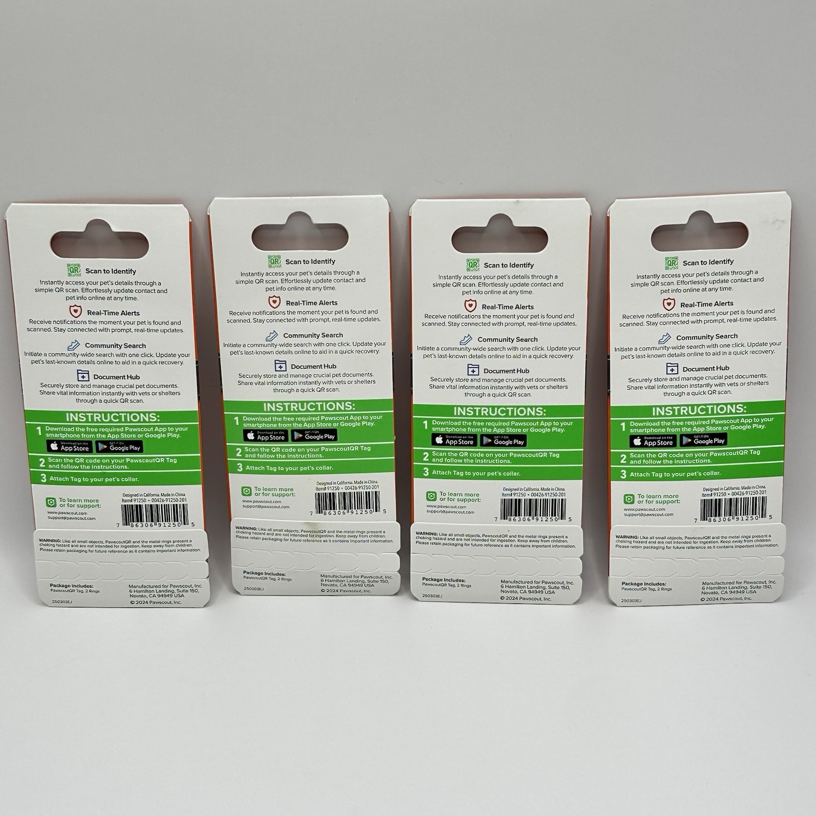 🐾 (4) PAWSCOUT Smart Pet Tags QR Finder Dogs Cats Smartphone Pets Safety App