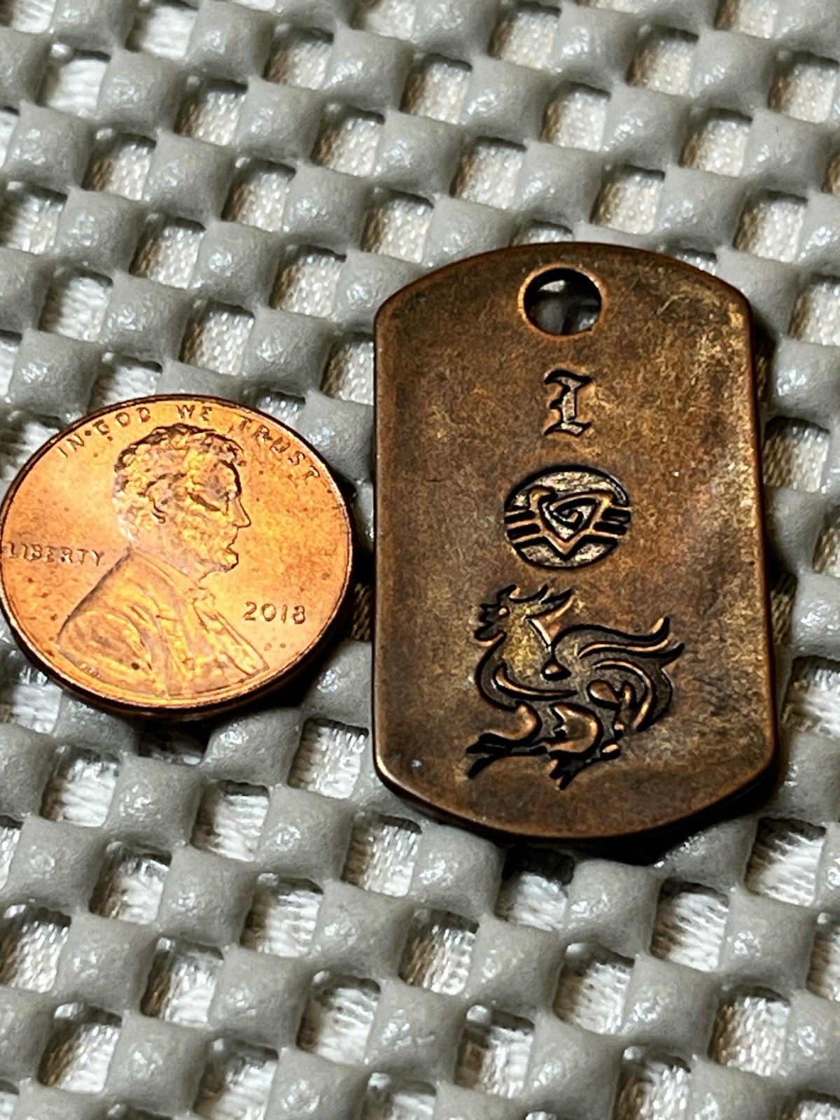 Vintage Steel Flame I Love Huy Fong Sriacha Sauce- Copper Dog Tag- Variation #1