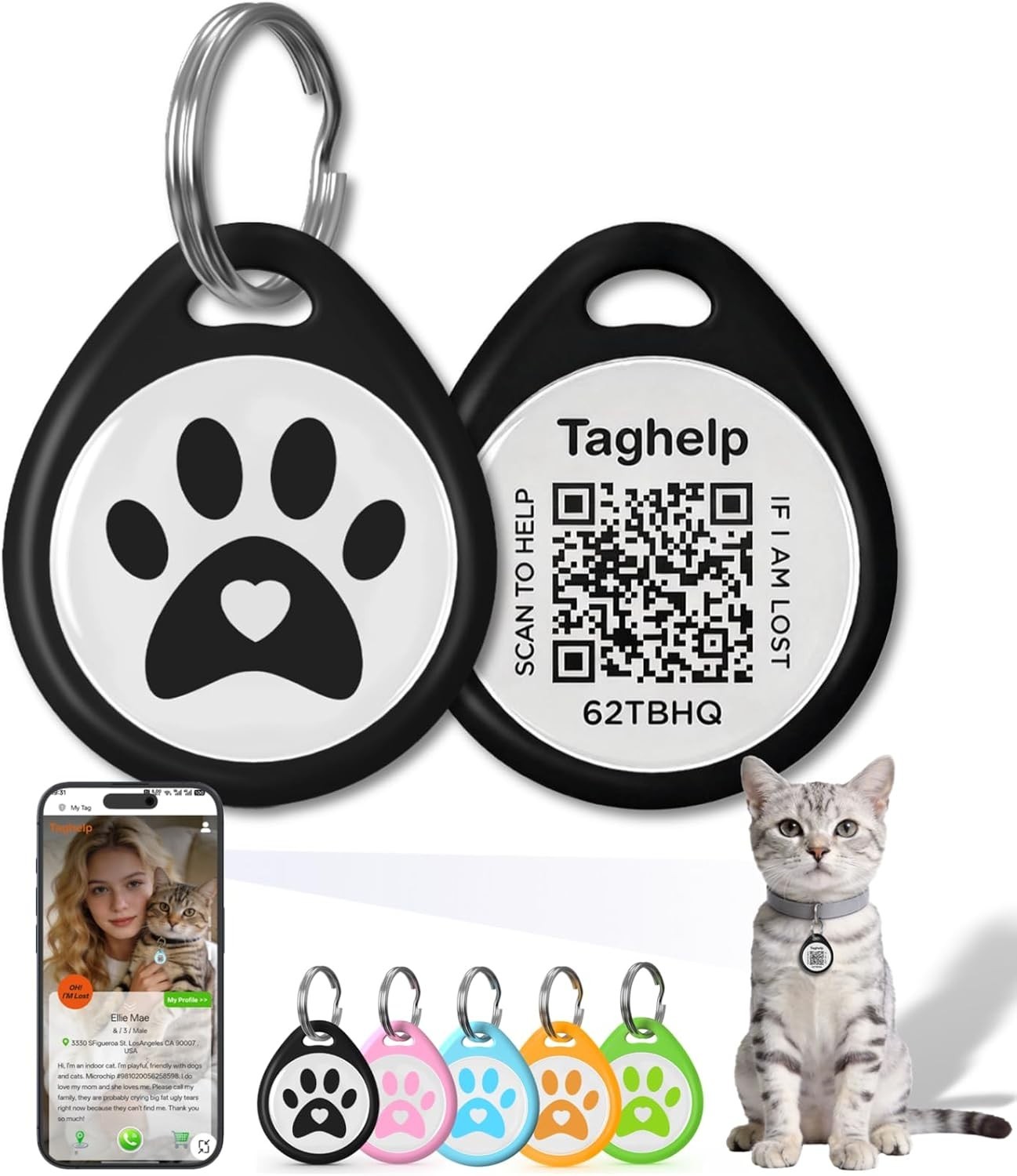 QR Code Cat ID Tag for Collar, Smart Pet ID with Free Online Profile, Instant…