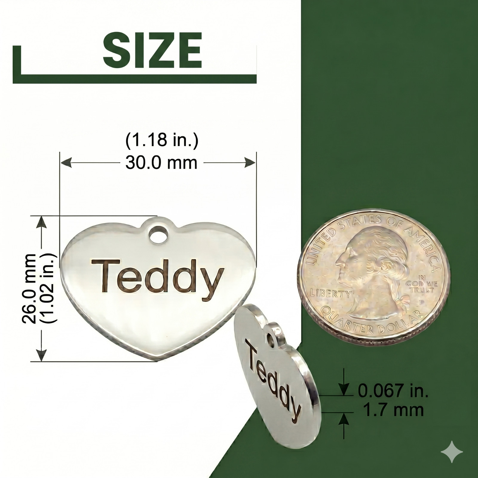 Deep Engraved Heart Honey Pet ID Stainless Steel Dog Tag Lifetime Warranty *