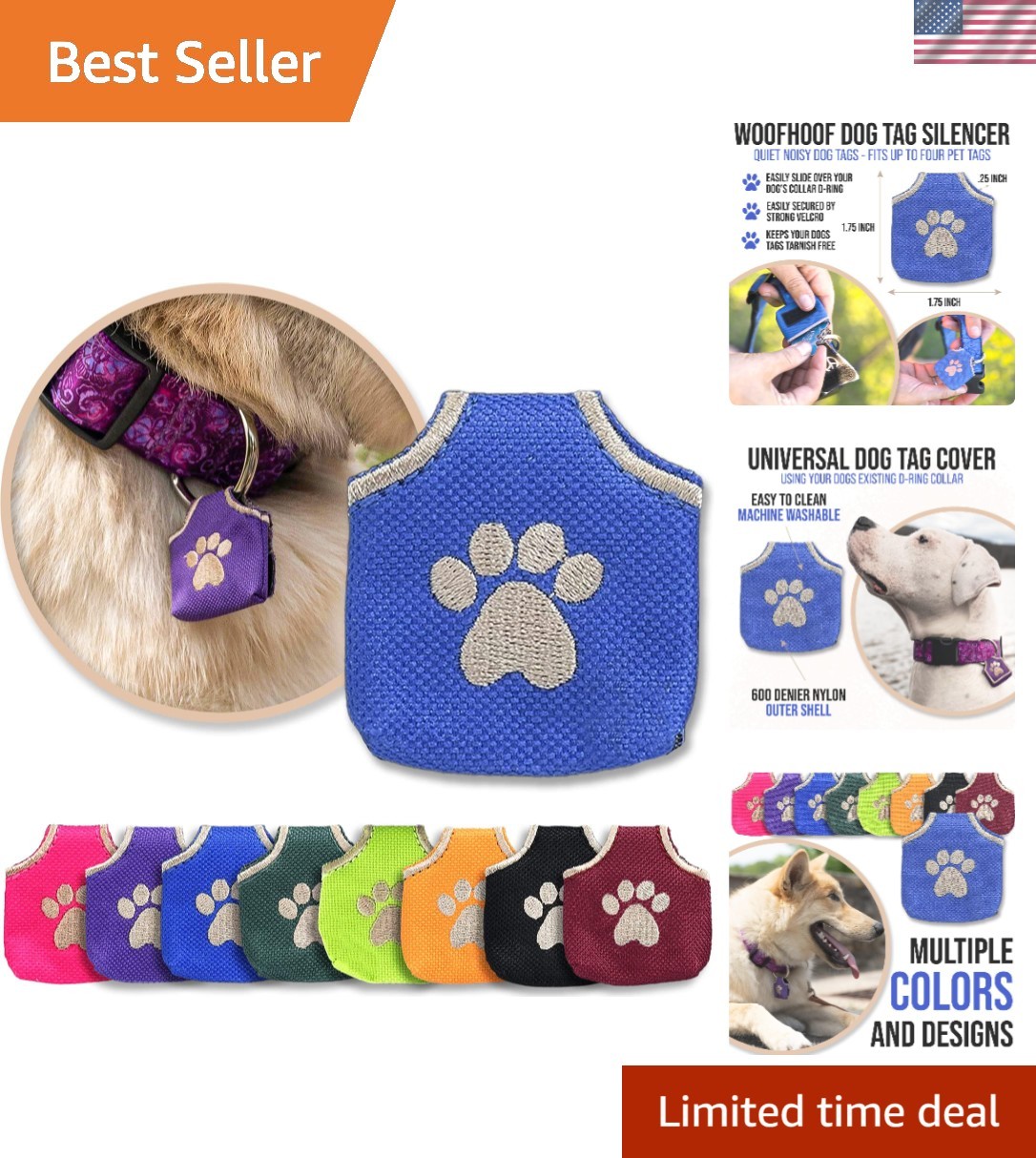 Dog Tag Silencer, Blue Pawprint – Quiet Noisy Pet Tags – Fits Up to Four Pet …