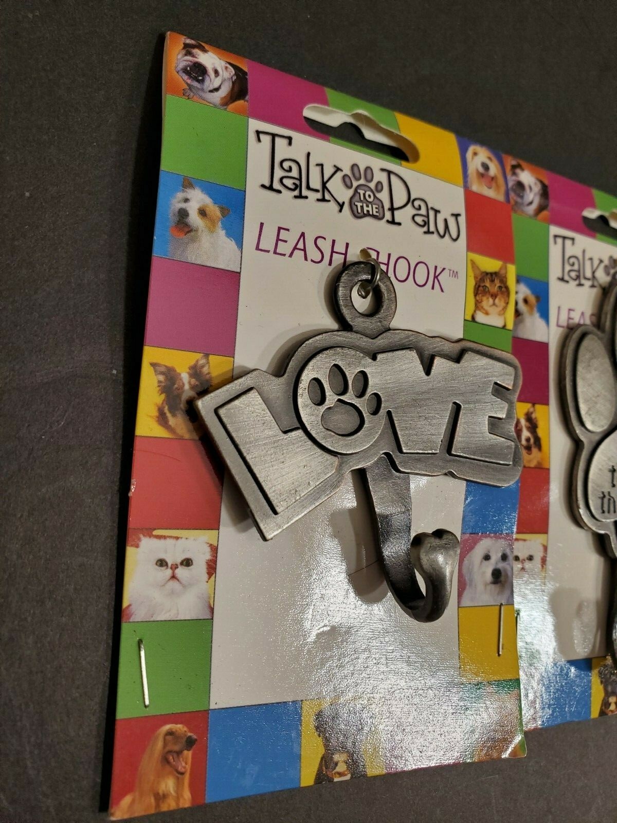 Lot of 4 – Talk to the Paw Dog Leash Hooks – Pewter – “Talk to the Paw” & “Love”