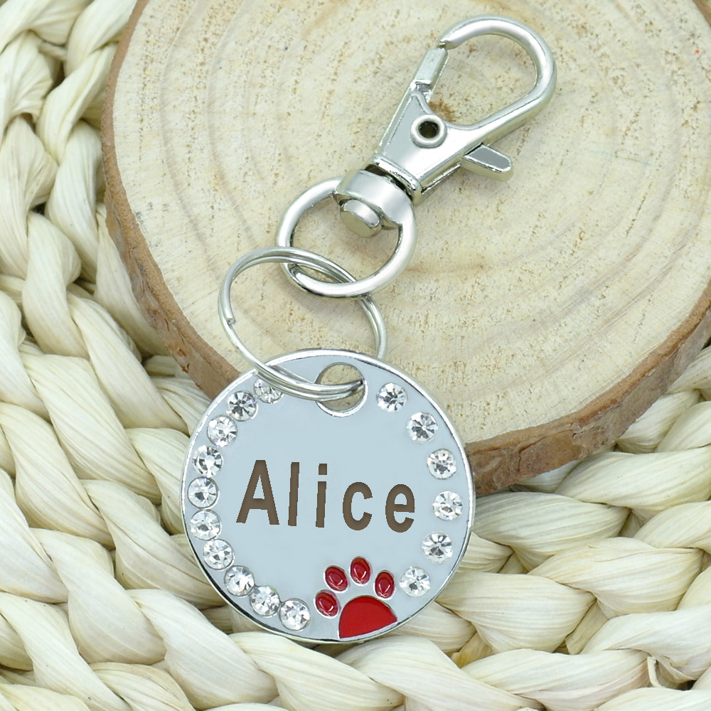 Dog Tags Personalized ID Name Engraved Pet Cat Dog Bling Rhinestone Cute Paw Tag