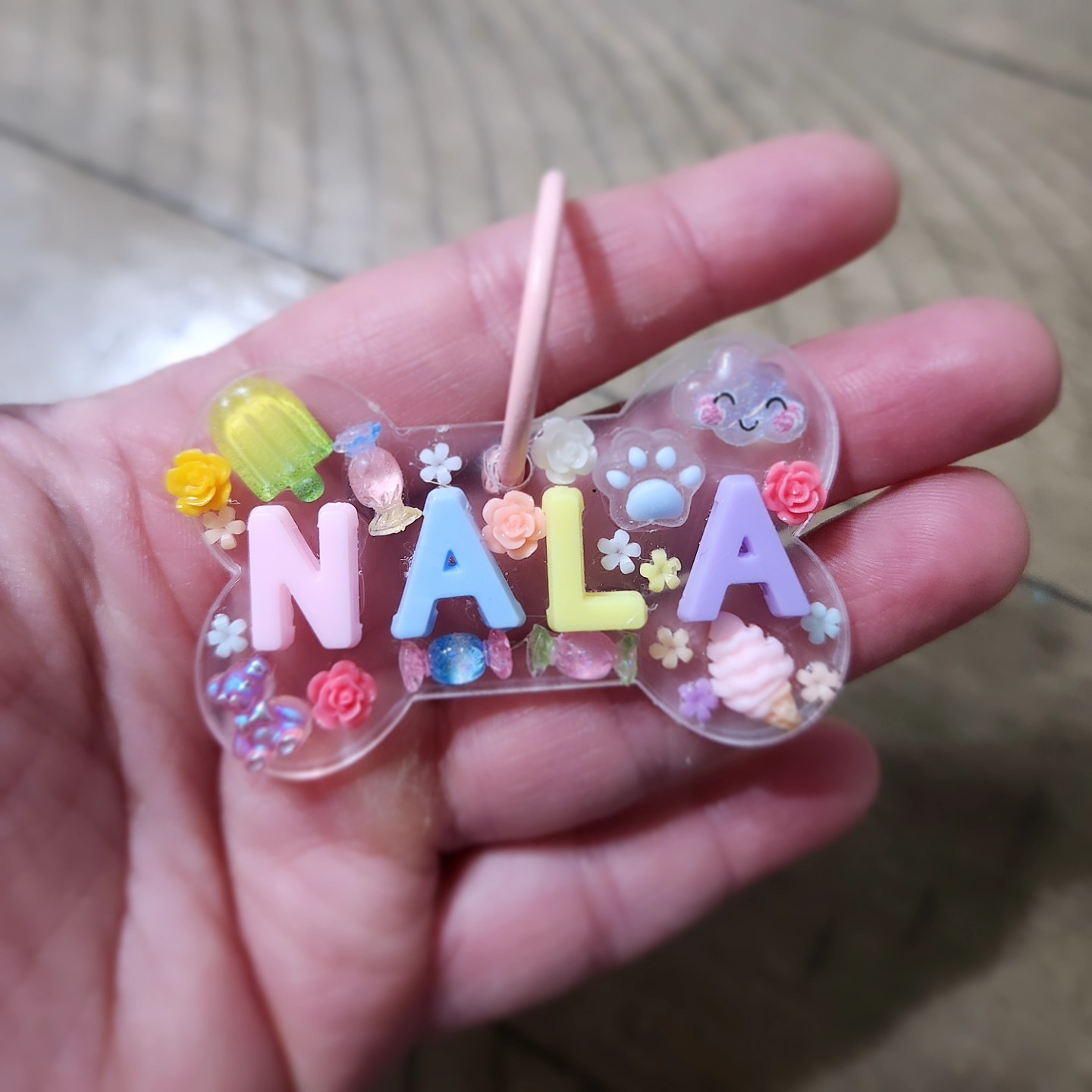 Personalized Name Dog Tag Keychain Acrylic Bone Shaped Tag Name Beads Charms