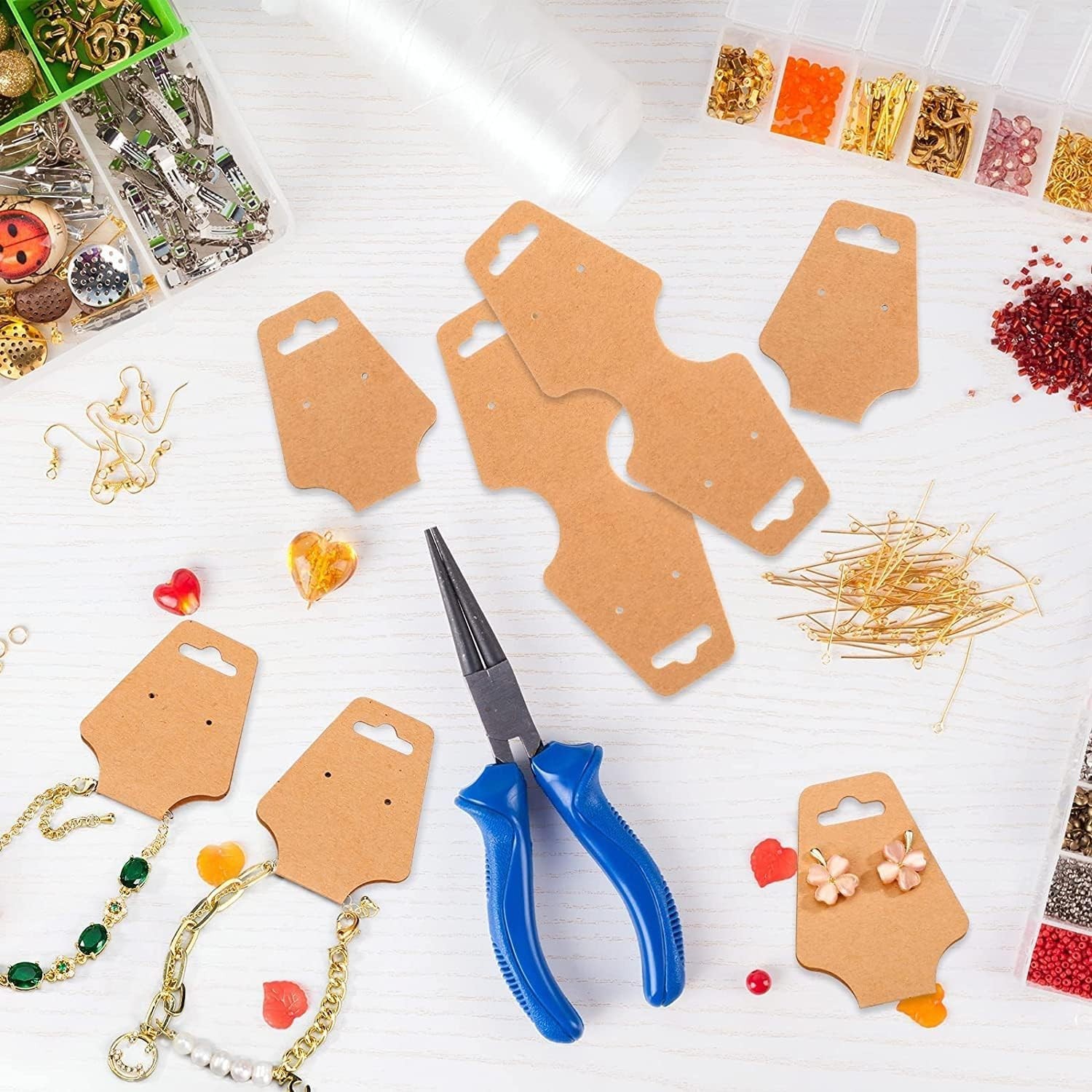 Jewelry Display Cards 200 Pcs Self Adhesive Kraft Paper Cards, Necklace Brace…