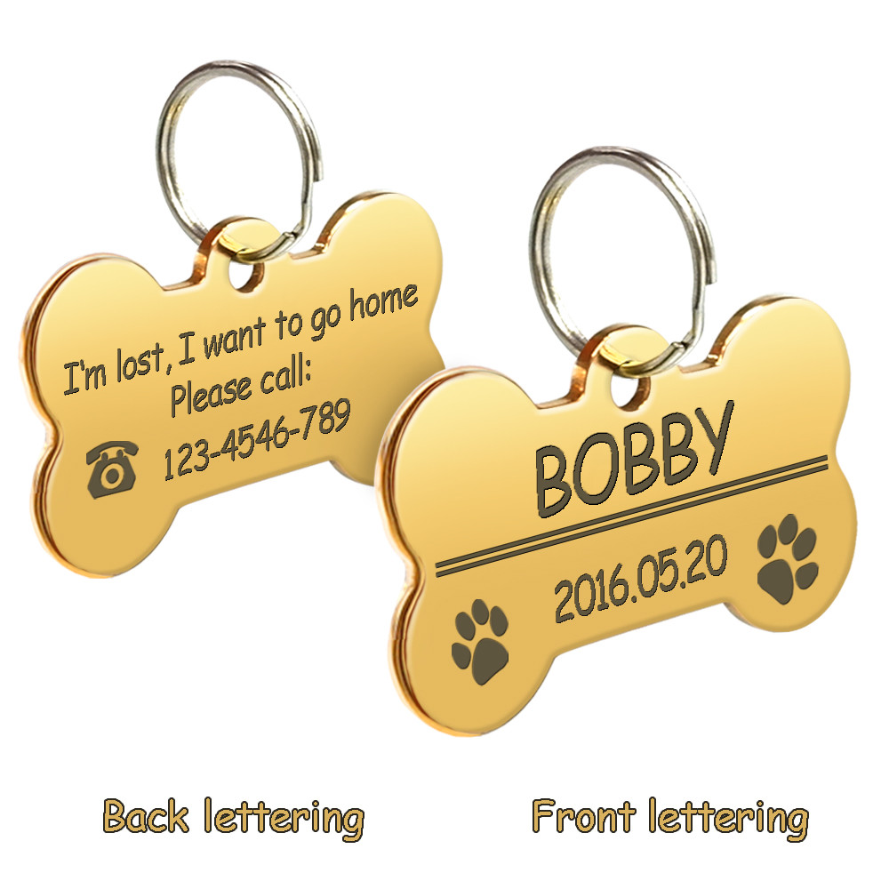 Bone Shape Dog Tags Personalized Engraved Pet Puppy ID Name Tag with 4 Colors