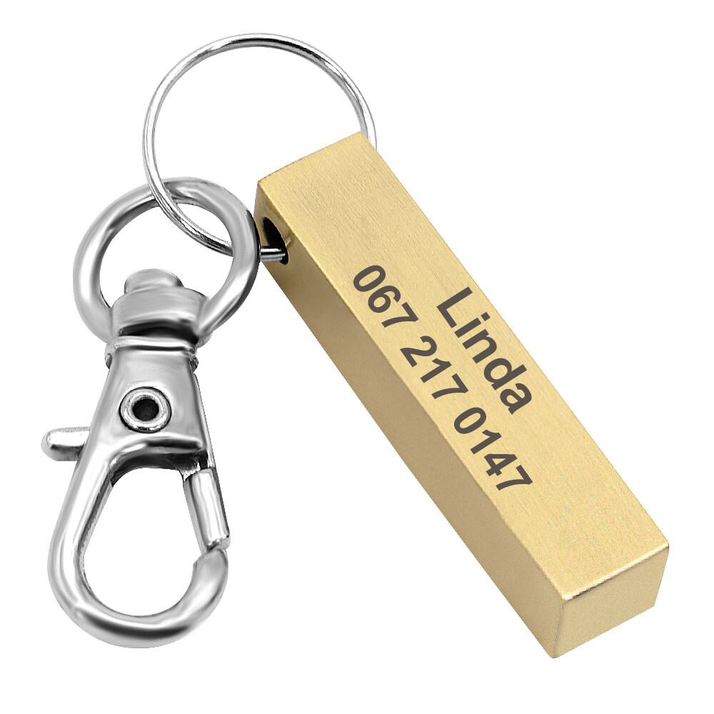 Personalized Dog Tag Engraved Name Key Chain Ring Custom Bar Pendant Tags Silver