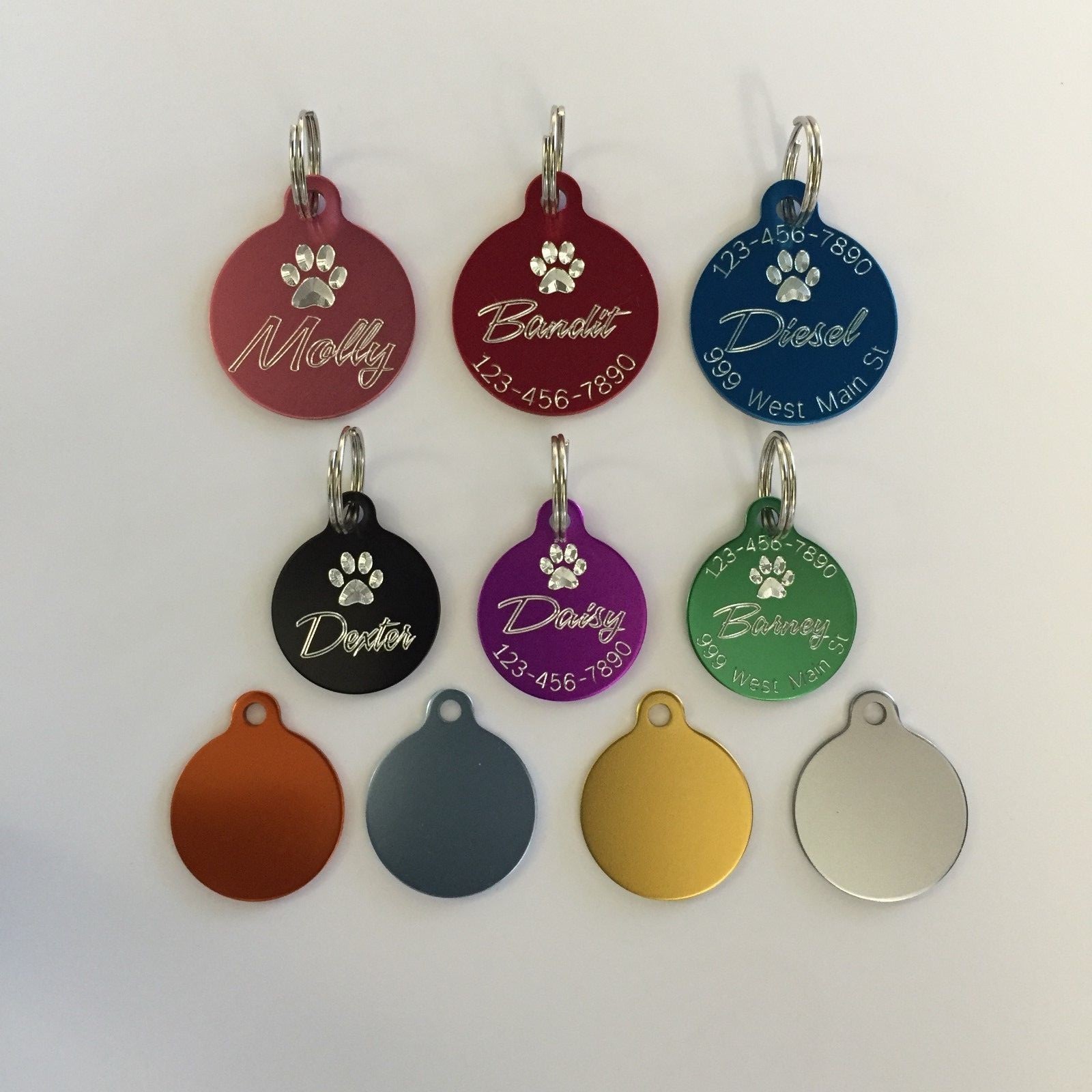Custom Engraved Paw Print Pet Tag Dog Cat ID Name Animal (Choose from 10 Colors)