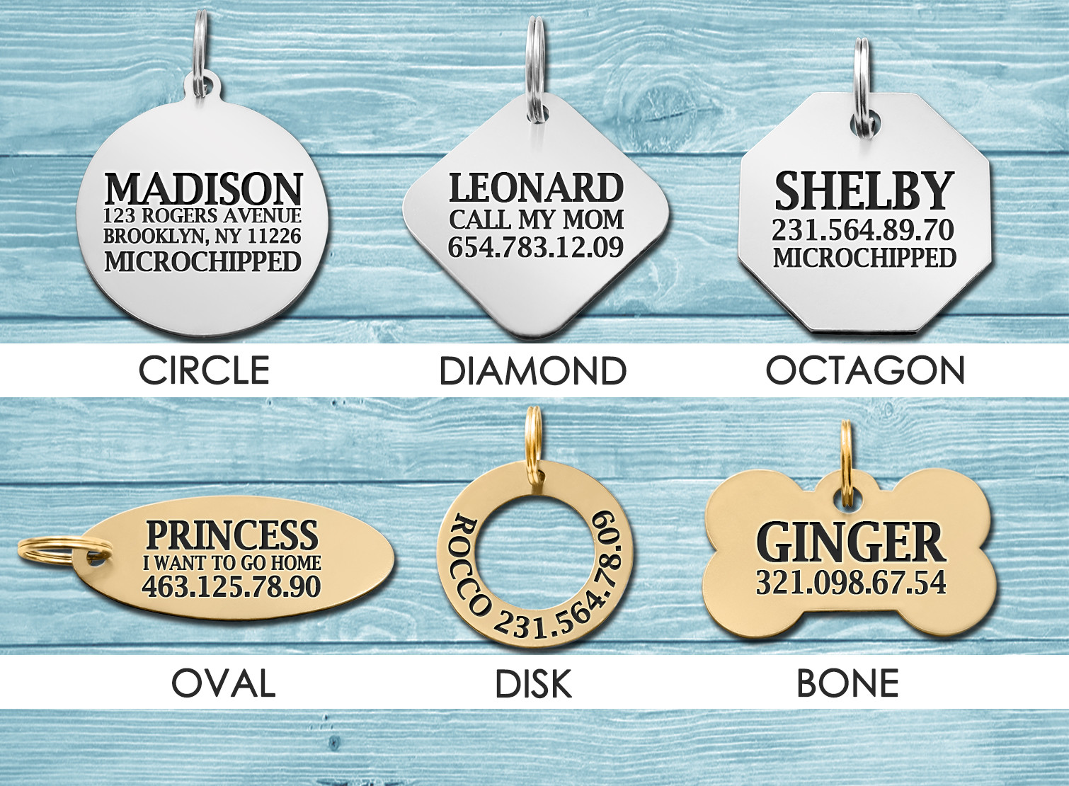 Personalized Dog ID Tag Custom Engraved Pet Tags Double Sided Charm Brass Steel