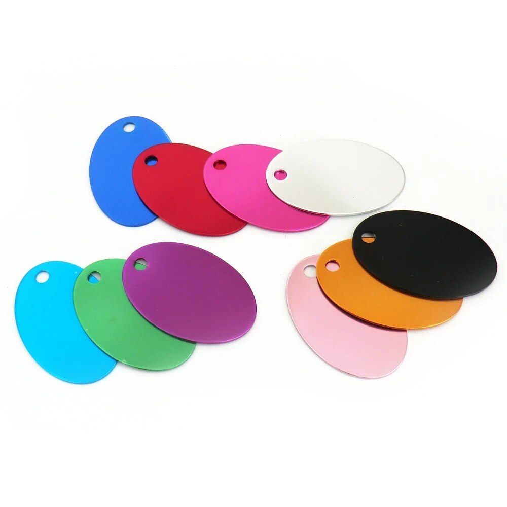 Personalized Anodized Oval Aluminum Pet ID Tags Collars Custom For Dog Cat