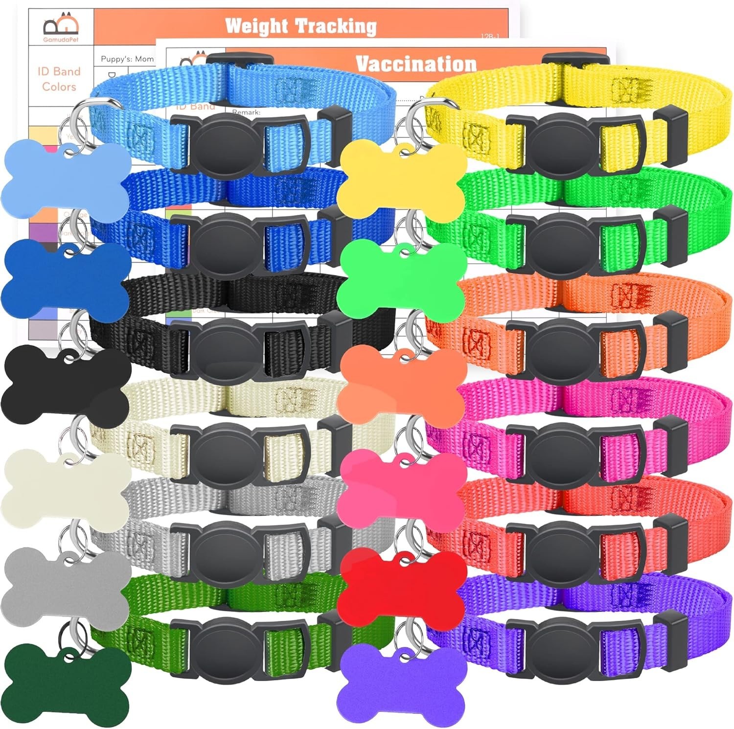 Adjustable Breakaway Puppy Collars – Assorted Colors with ID Tags Set of 12