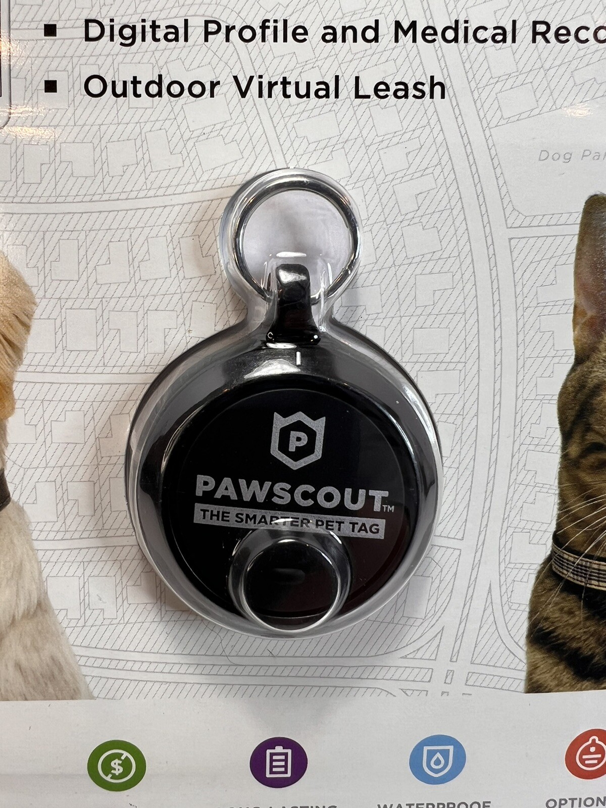 Pawscout The Smarter Pet Tag Community Pet Finder & Alerts Bluetooth Black NEW