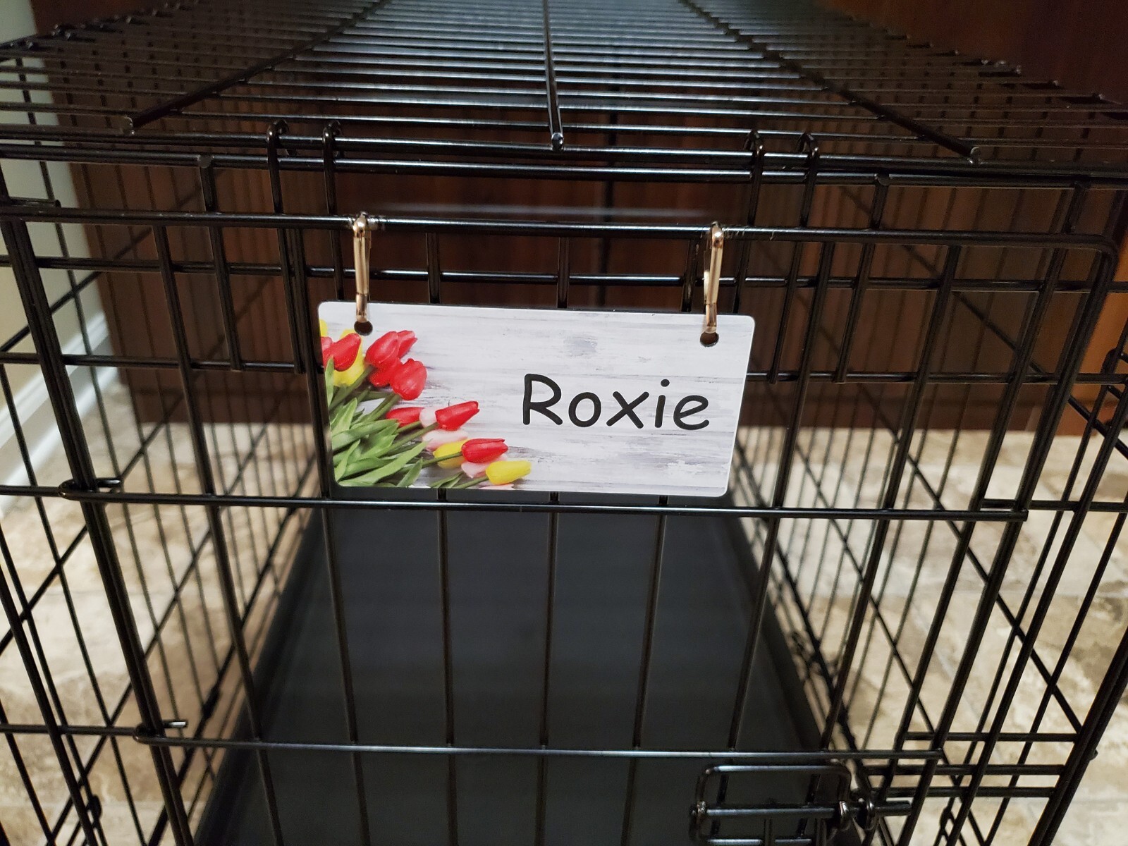 Tulips Red and Yellow Design Personalized 5″ x 2.5″ Dog Crate Tag FREE SHIPPING
