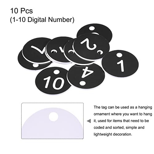 Round 1-10 Number Key Acrylic Engraved ID Tags for Decoration, Pack of 10 Black