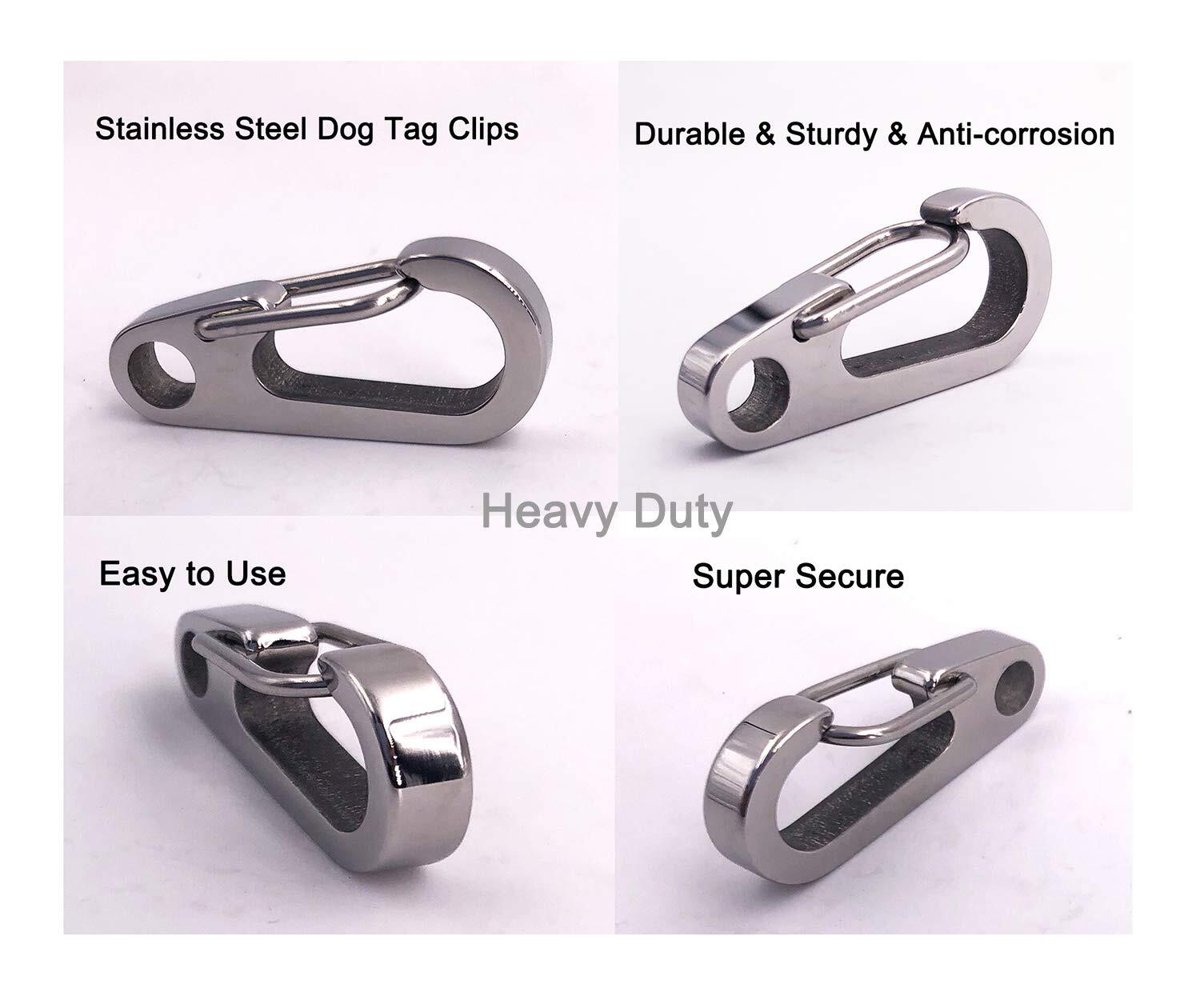 2 Pack Stainless Steel Dog Tag Clips w/ Rings Pet ID Tag Holder for Dog Collars