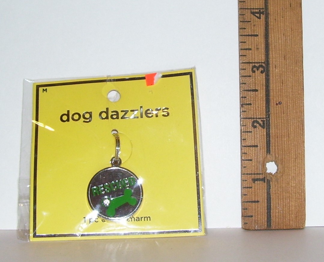 NEW DOG DAZZLERS RESCUED DOG GREEN BONE RHINESTONE COLLAR CHARM SIZE MEDIUM